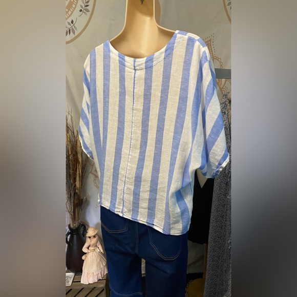 NWOT GAP Linen Mix Blue & White Striped  Tied Front Crop Top Size Small - Picture 5 of 8